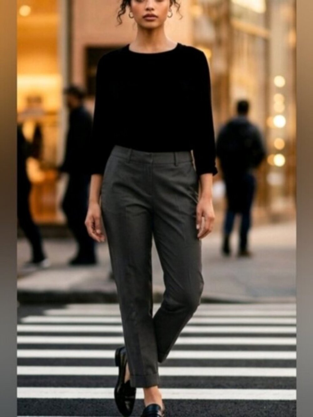 Lafayette 148 Perry SZ 6 NWOT Black Flat Front Cuffed Cotton Stretch Preppy Pant
